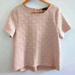 W5  | Women's Soft Pink Short Sleeve Polka Dot Zip Up Oversized Sweater